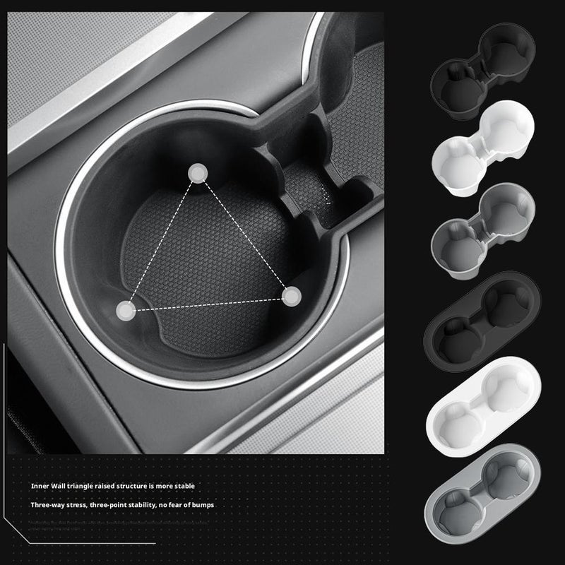 Center Console Cup Holder Inserts for Tesla, Interior Accessories Silicone Car Cup Holder forTesla Black,Removable Washable Drink Holder Interior Accessories - Black (Rear black) - Image 3